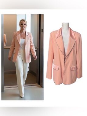 Peach Blazer with rhinestone trim and satin collar size Large by Rumored Brand